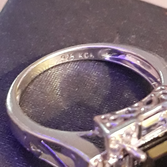 Black Square and Diamond Accented Ring 925 KCK 8 - Picture 3 of 4